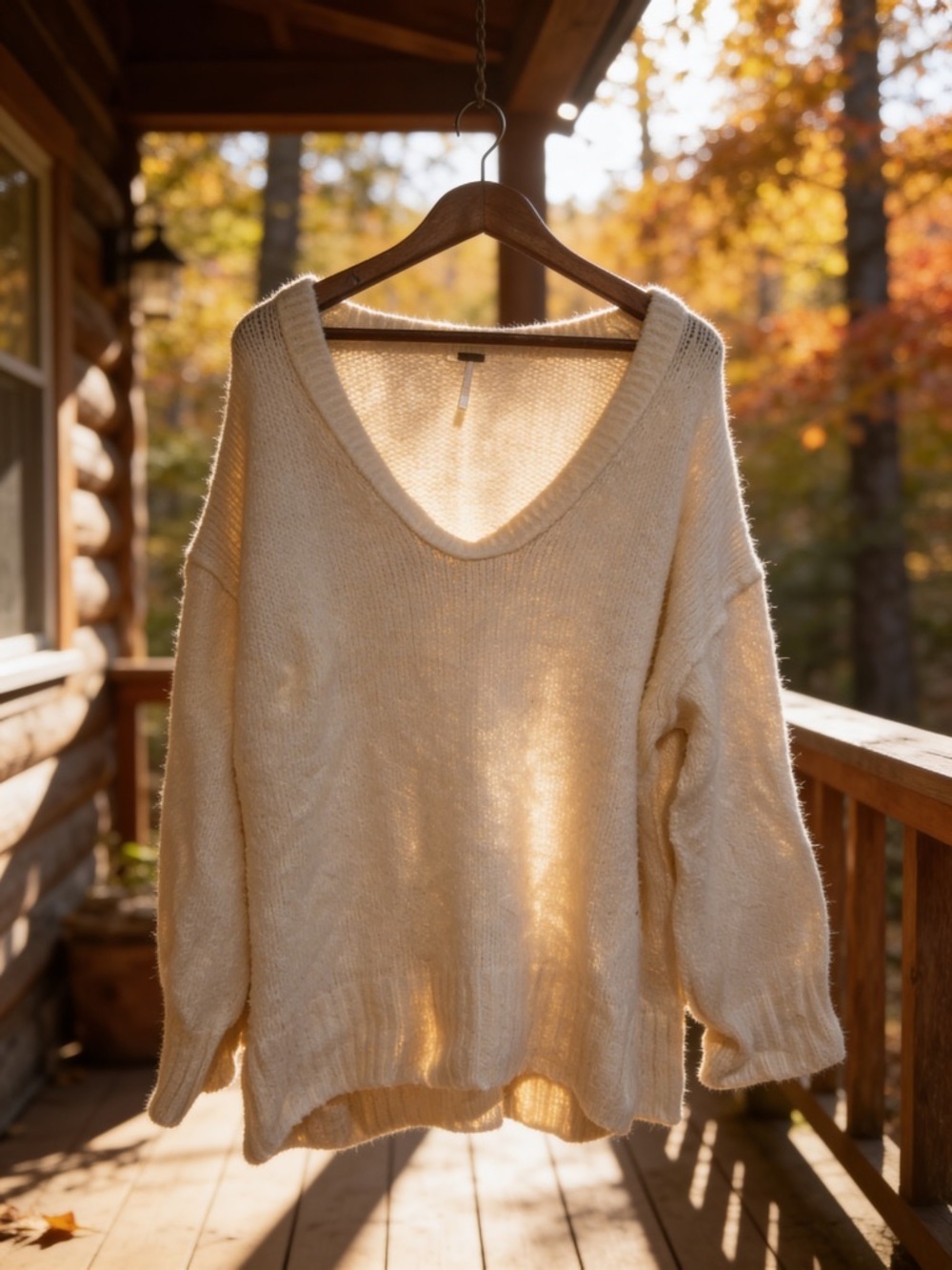 Free People Ivory V-Neck Cozy Knit Sweater- it fits like an XL